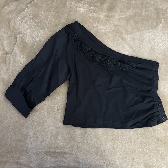 By Anthropologie Lace One Shoulder Puff Sleeve Top - Picture 3 of 10